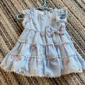 Blue Striped Kids Dress with Floral Accents